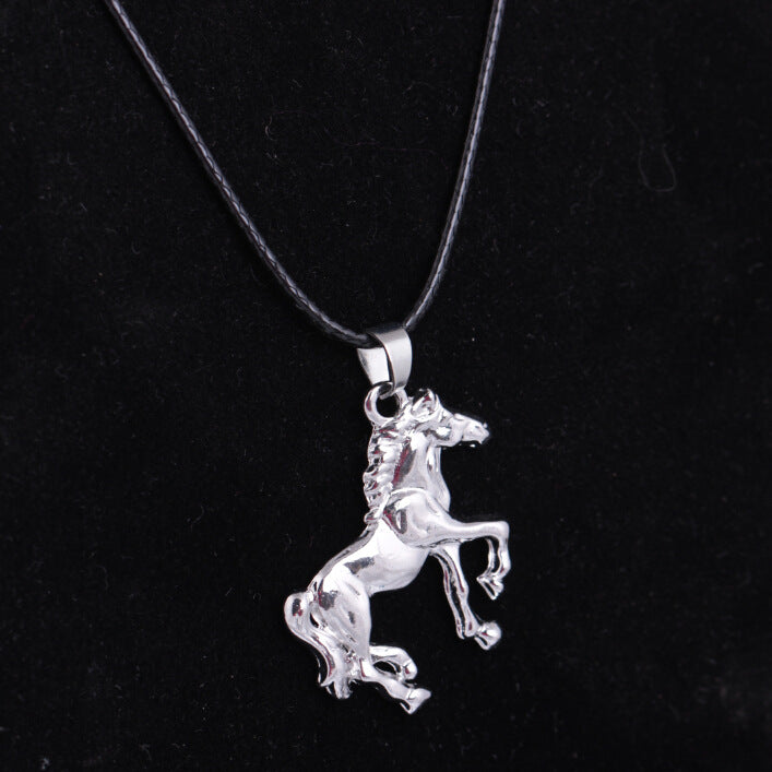 Fashion short leather cord horse pendant