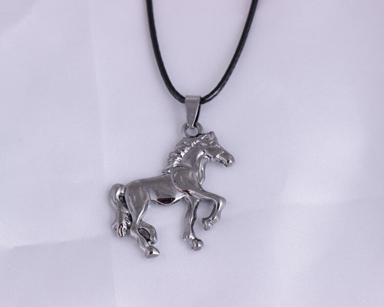 Fashion short leather cord horse pendant
